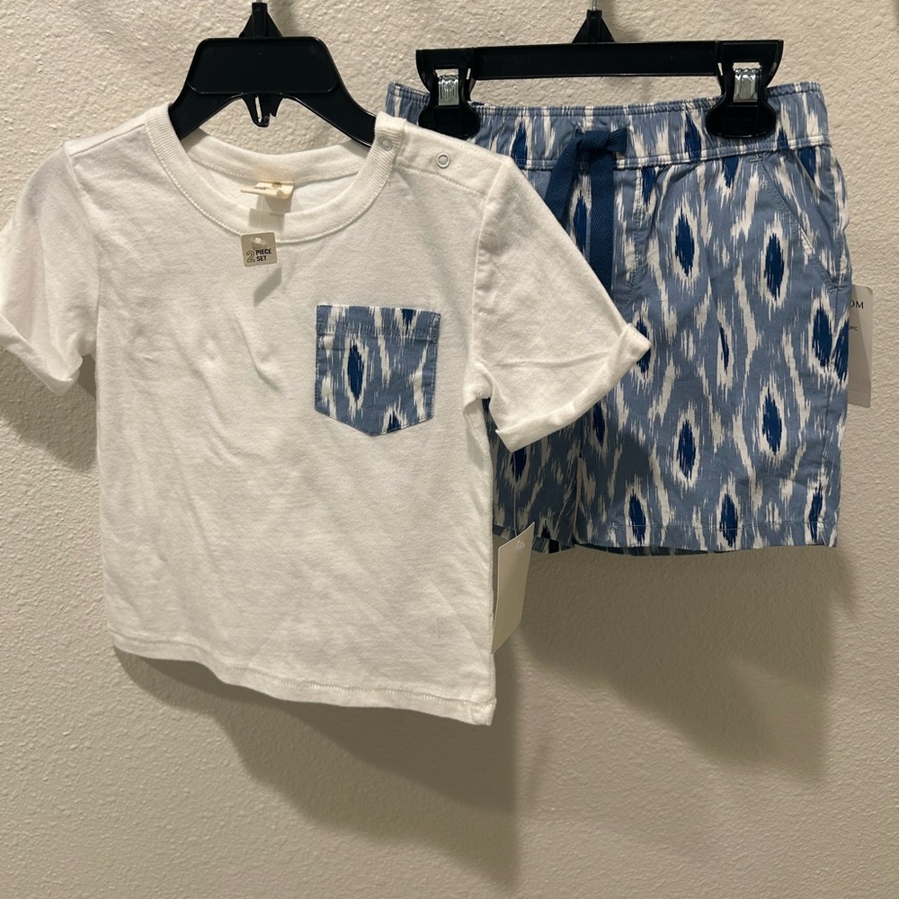 Tucker + Tate White and Blue Matching Set with Ikat Pattern